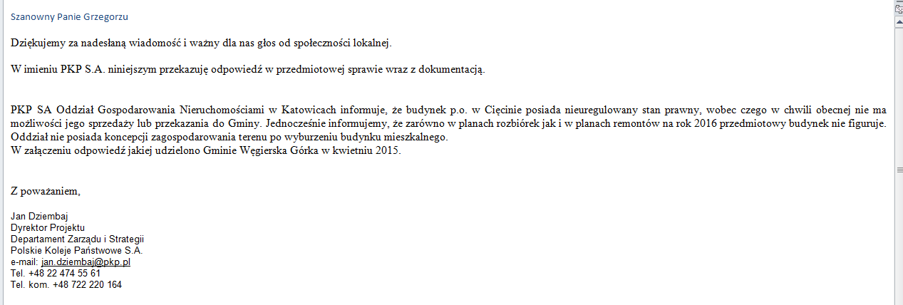 odpowiedz PKP Nieruchomosci Katowice